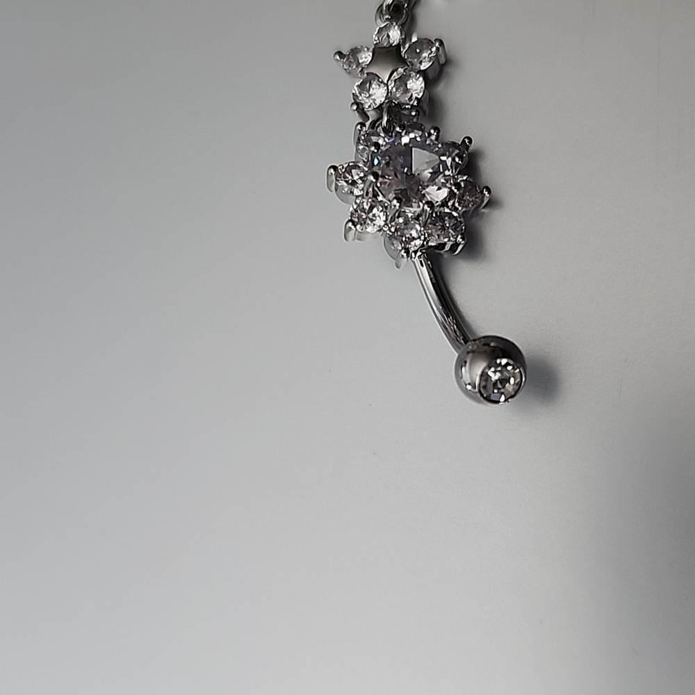 FLOWER Crystal BELLY BUTTON RING Multi GEMS - Picture 4 of 4